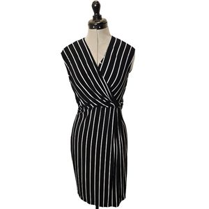 Cute Roz & Ali Black Business Professional Wrap Dress w/White Stripes (Size: XS)